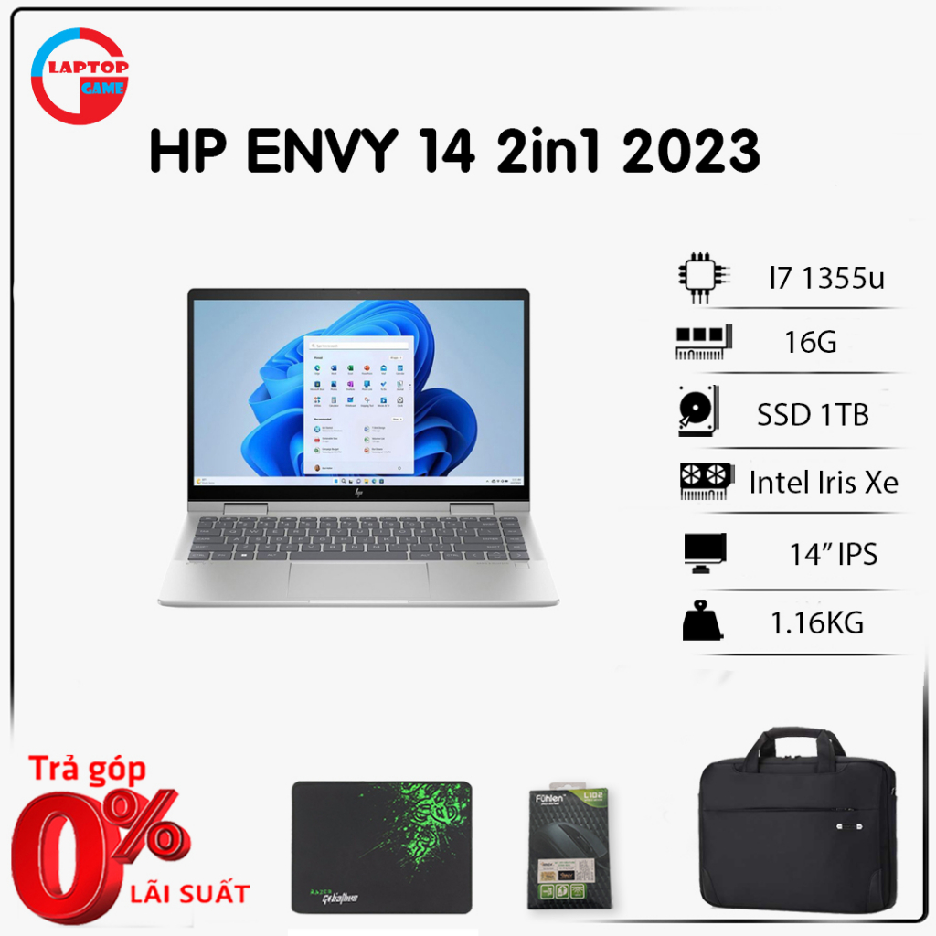 HP ENVY x360 2-in-1 15-FH0013DX (RYZEN 5 7530U,8GB,256GB,AMD Radeon,15.6" Full HD Touch) Laptop văn phòng