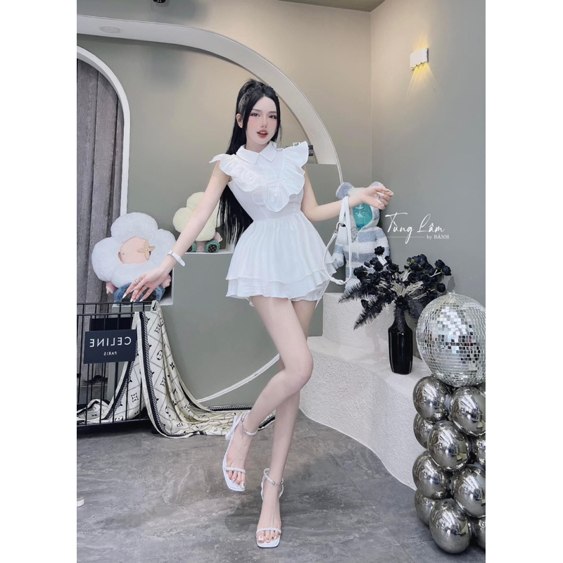 Đầm tiểu thư bèo cổ chất liệu thô mềm xiu xinh