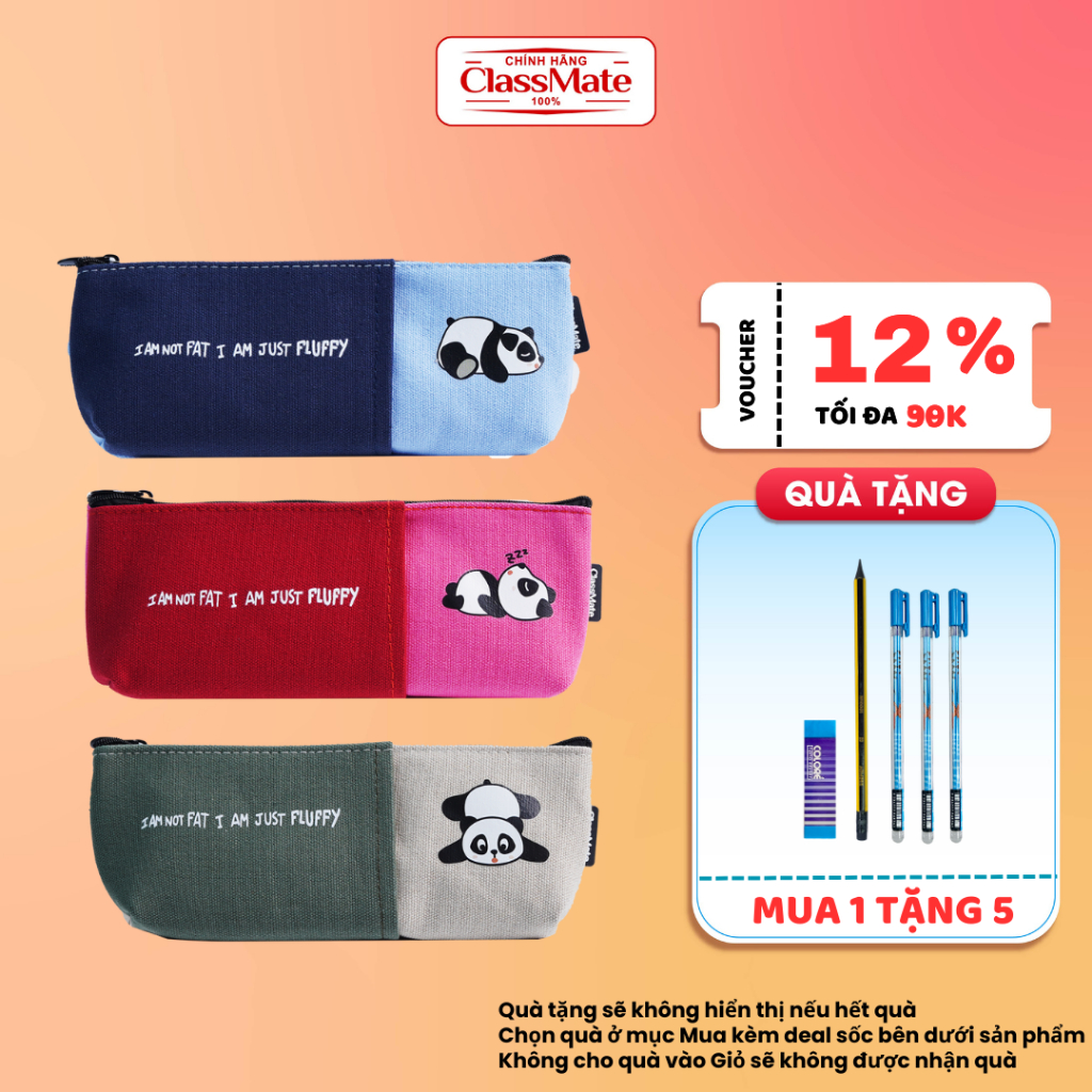 Túi Đựng Bút Dẹt 2 Ngăn Hình Gấu Trúc CLASSMATE Chất Liệu Canvas, Đường May Chuẩn Chỉnh 21cm CL-20716