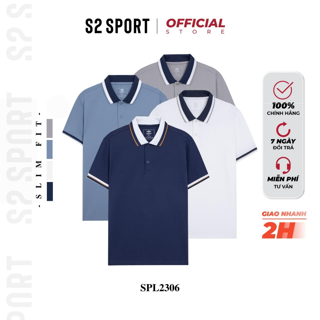 Áo polo thun nam S2 SPORT SPL2306 có cổ tay ngắn phối line to sang trọng cotton cvc co giãn thoáng mát thấm hút mồ hôi