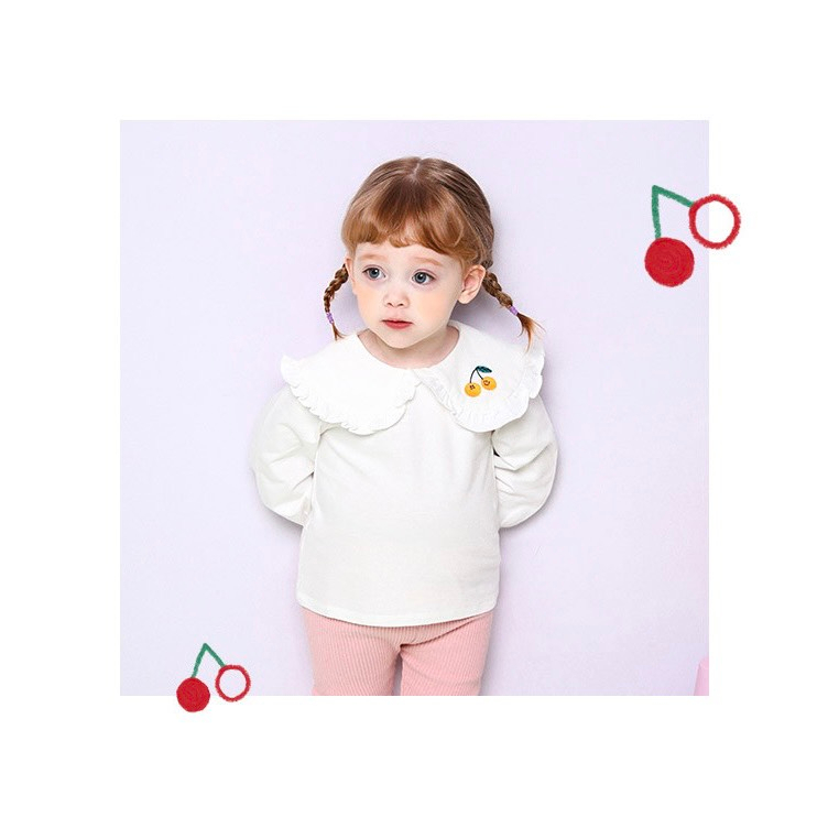 Bộ nỉ da cá cổ thêu cherry cho bé gái BMI029