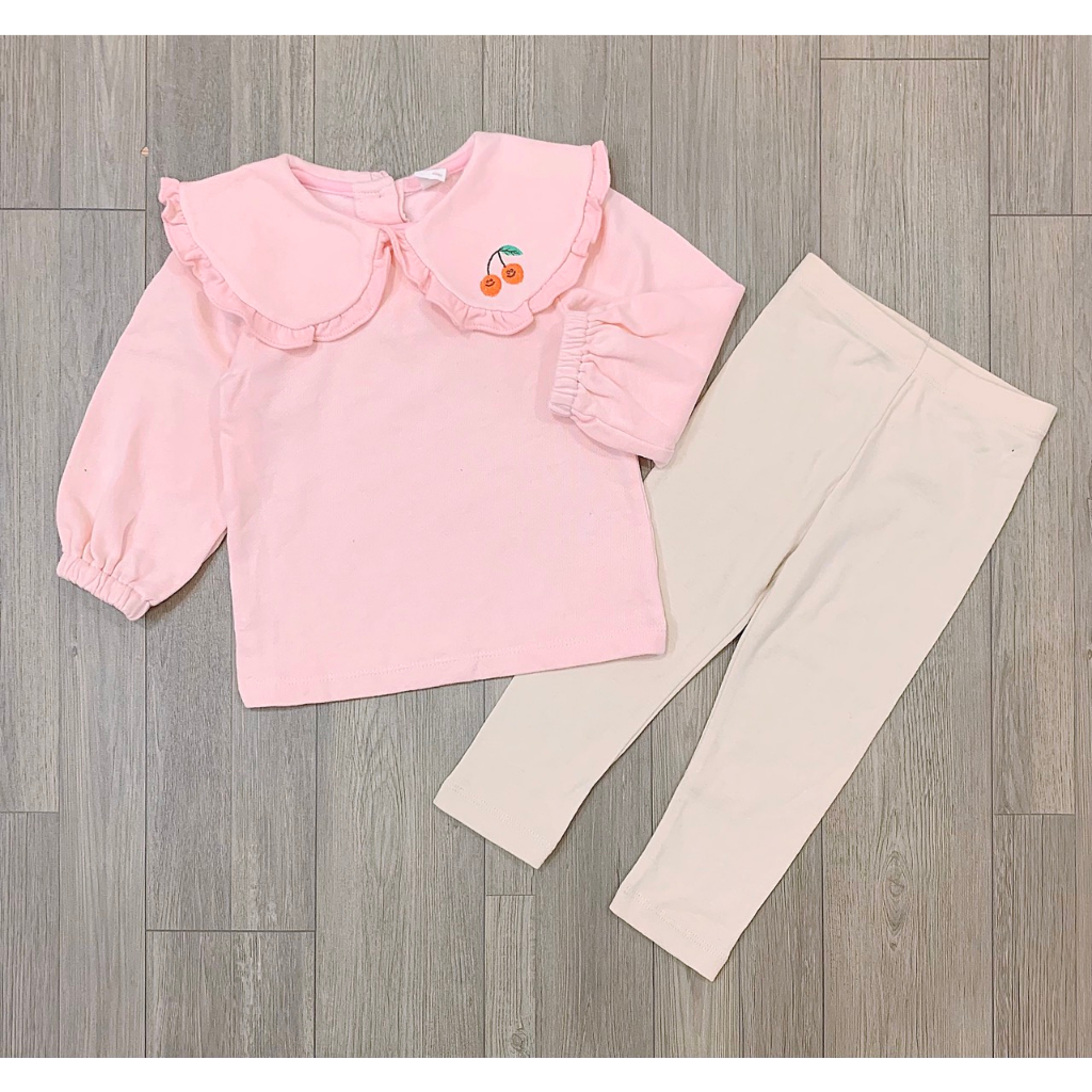 Bộ nỉ da cá cổ thêu cherry cho bé gái BMI029