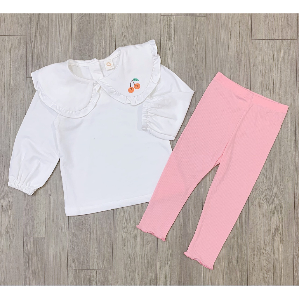 Bộ nỉ da cá cổ thêu cherry cho bé gái BMI029