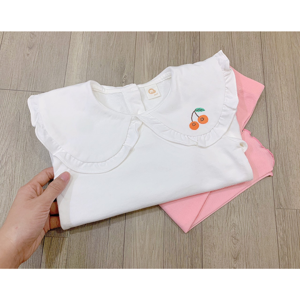 Bộ nỉ da cá cổ thêu cherry cho bé gái BMI029