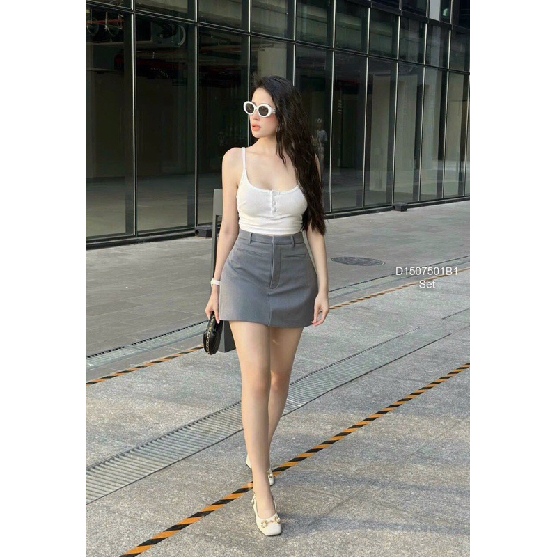 Set bộ áo 2s form croptop phối chân váy chữ A ngắn cá tính!