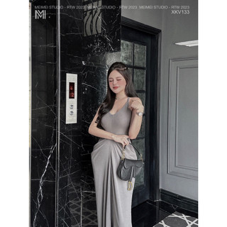 Đầm maxi cổ yếm xếp đổ, vai co giãn thoải mái, phong cách trang trọng, quý phái, mặc đi tiệc | XKV133 | MeiMei Studio