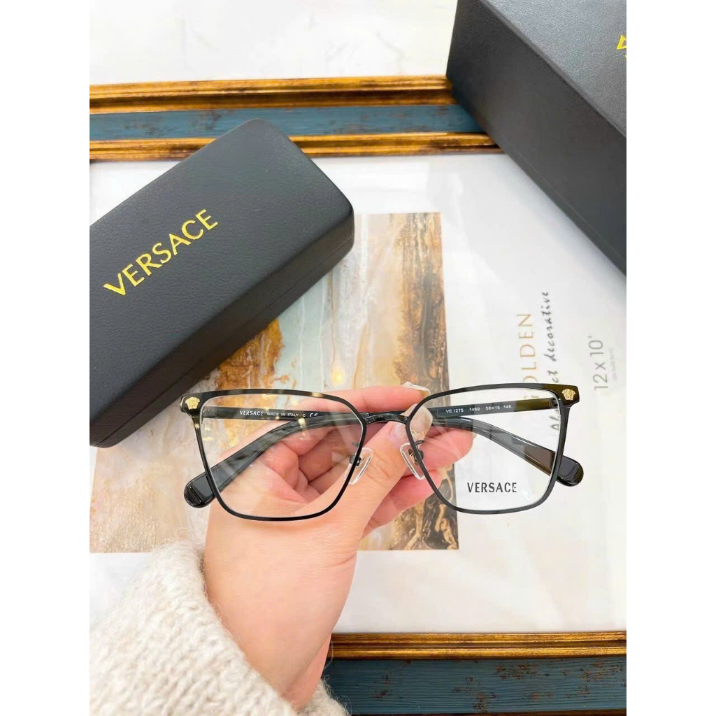 Gọng kính nữ versace gọng vuông wayfarer chất liệu kim loại gọng màu đen hồng xi bạc xi vàng