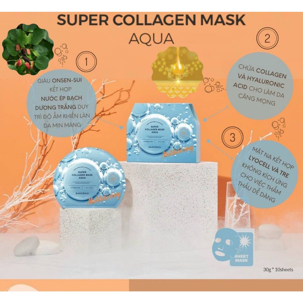 Mặt Nạ Banobagi Cấp Ẩm Da Căng Bóng Super Collagen Mask 30g - Aqua Moisturizing