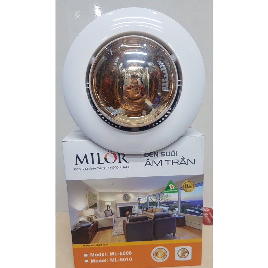 Đèn sưởi nhà tắm 1 bóng âm trần Milor ML-6010 / 6080 - Đèn sưởi nhà vệ sinh - Sản xuất Việt Nam