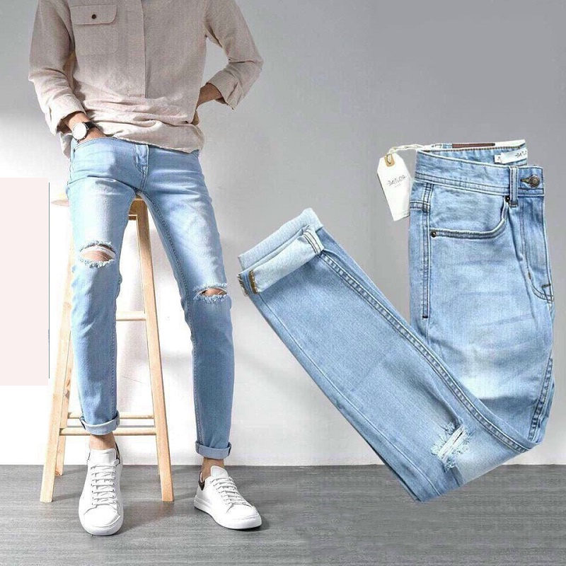 Quần jean nam skinny co dãn 4 chiều rách gối MIAA dáng skinny quần bò nam trơn cao cấp dáng ôm siêu chất hot 2023