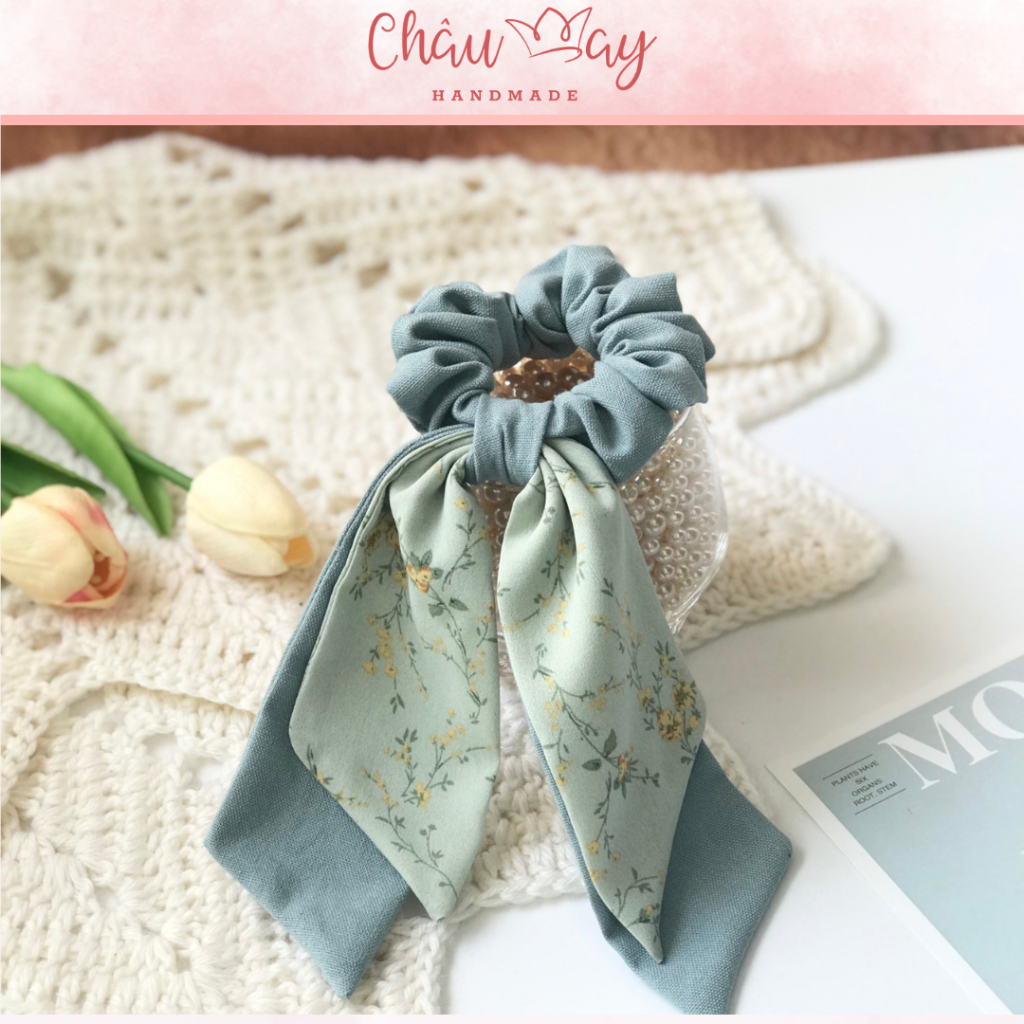 Dây cột tóc vải nơ dài scrunchies nơ xinh xắn dễ thương buộc tóc tiểu thư vintage Châu May handmade