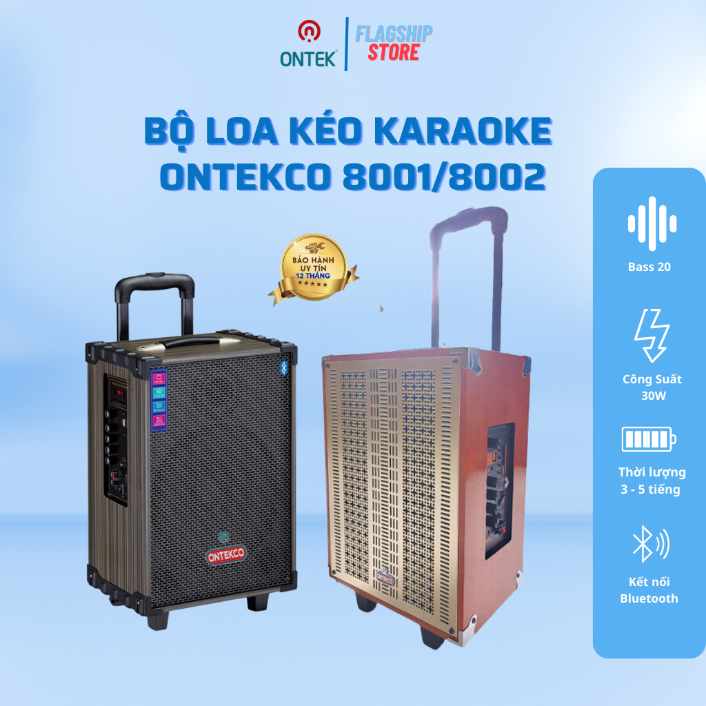 Loa kéo karaoke ONTEKCO 8001|8002 kết nối bluetooth - Nghe nhạc cực đã +Mic hát siêu hay ,Thời gian sử dụng tới 5 tiếng