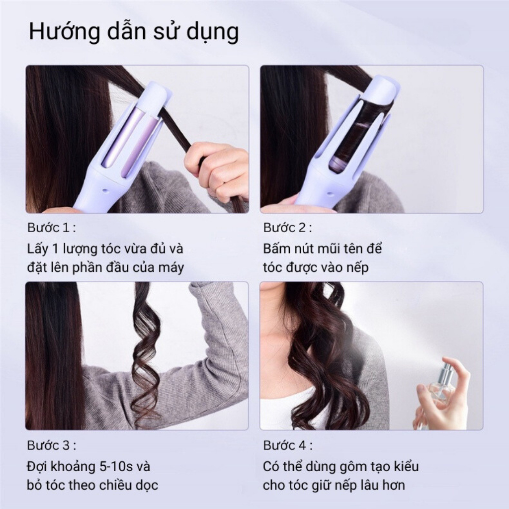 Máy Uốn Tóc Tự Động Ion Âm Không Làm Tổn Thương Tóc Xoay Tự Động 360° Tạo Xoăn Dễ Dàng Bảo Hành 12 Tháng Lỗi 1 Đổi 1