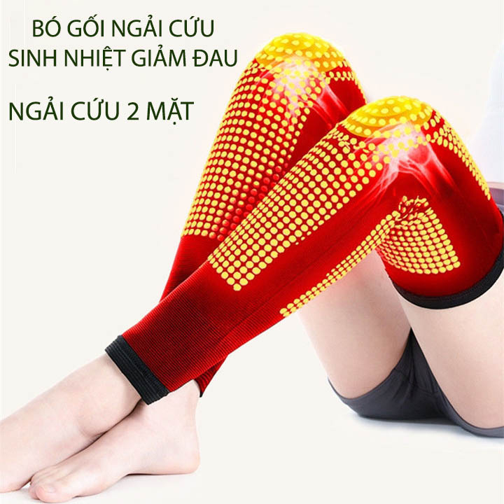 Đôi bó gối ngải cứu 2 mặt bảo vệ và làm nóng, giảm đau khớp, kèm dây đai định hình, bó gối loại dài 45cm
