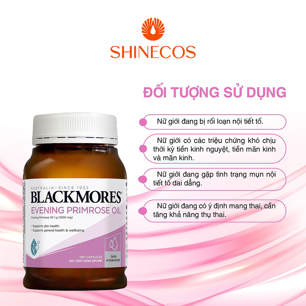 Tinh Dầu Hoa Anh Thảo EVENING PRIMORSE OIL BLACKMORES Giúp Đẹp Da, Cân Bằng Nội Tiết Tố chính hãng lọ 190 viên SHINECOS