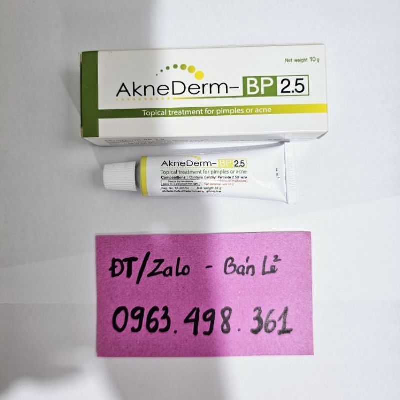 Aknederm - Benzoyl Peroxide 2.5%, 5% - Kem hỗ trợ giảm mụn, gom cồi