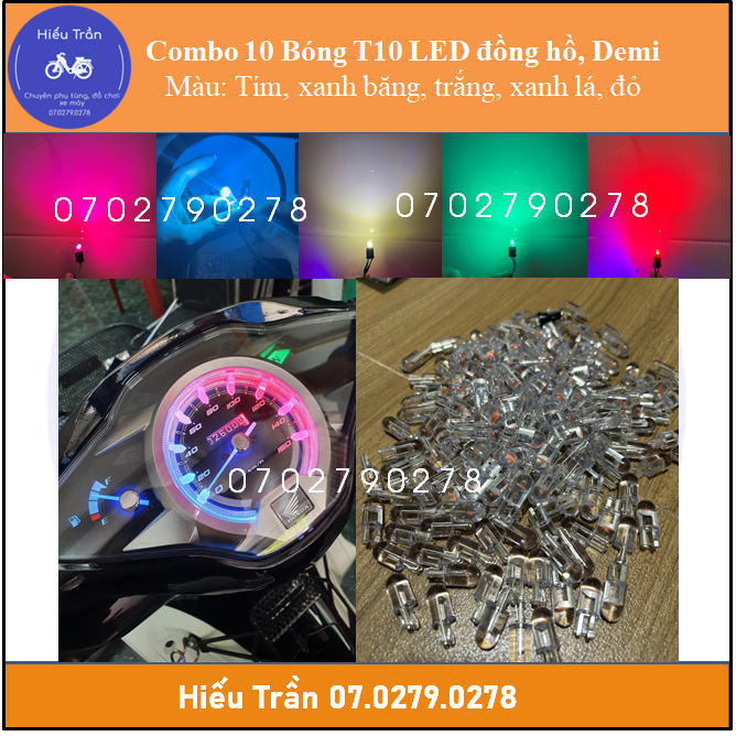 Combo bóng T5 lắp full mặt đồng hồ cho Sirius, Wave Blade, Wave nhỏ, Ex135 5 số