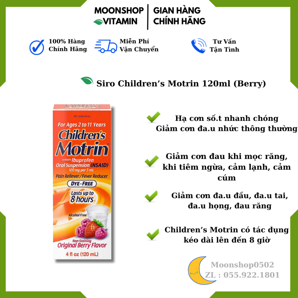 Siro hạ sốt cho trẻ 2-11T Children’s Motrin 120ml (Berry)