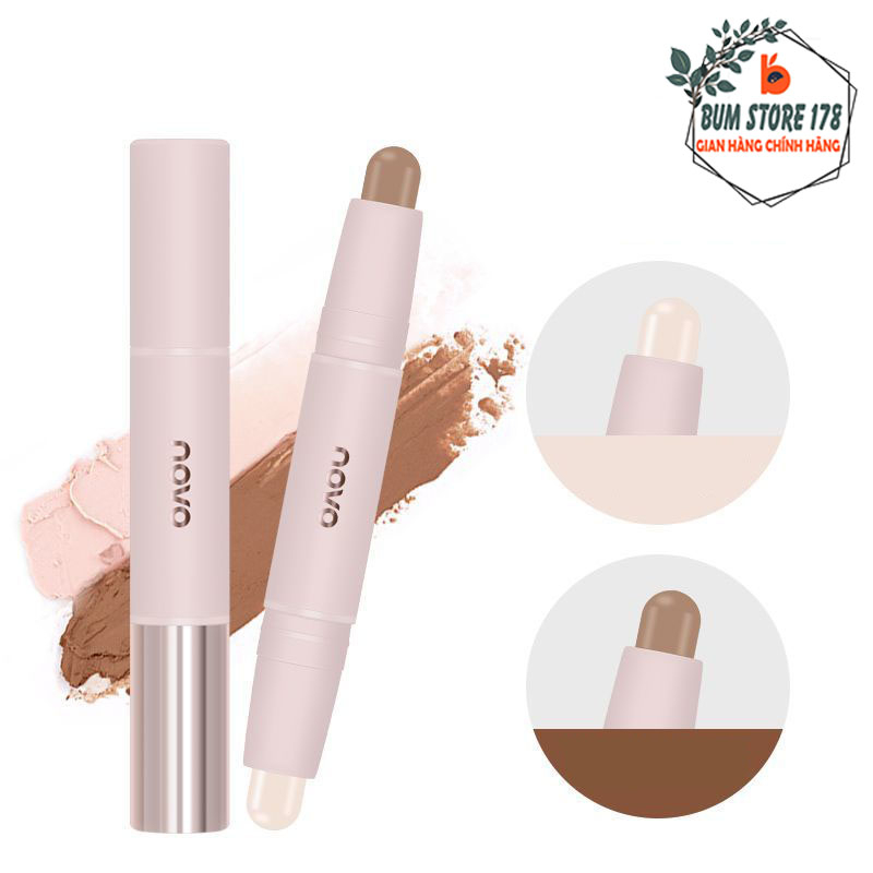 Bút tạo khối bắt sáng NOVO 2 đầu đa năng tiện lợi, Bút đánh khối mũi thon gọn highligh bắt sáng cho gương mặt tươi tắn