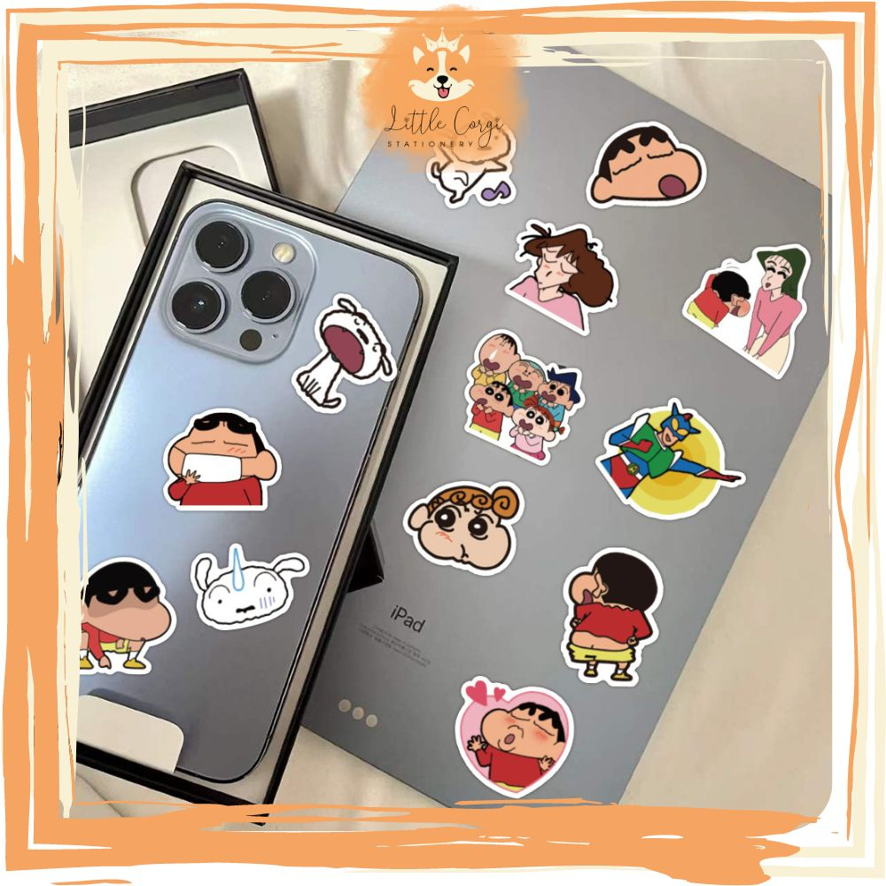 Set 60 sticker hình dán crayon shin cậu bé bút chì dễ thương trang trí sổ tay, toploader, máy tính