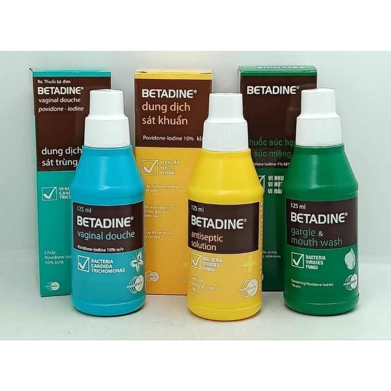 Betadin phụ khoa/ rauwr vết thương/ súc họng chai 125ml
