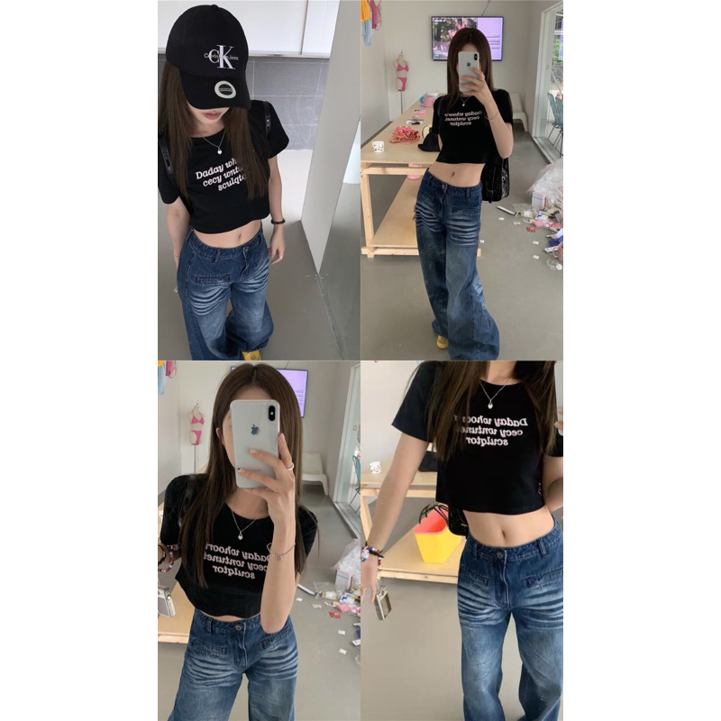 Áo croptop chữ hồng cecydaday