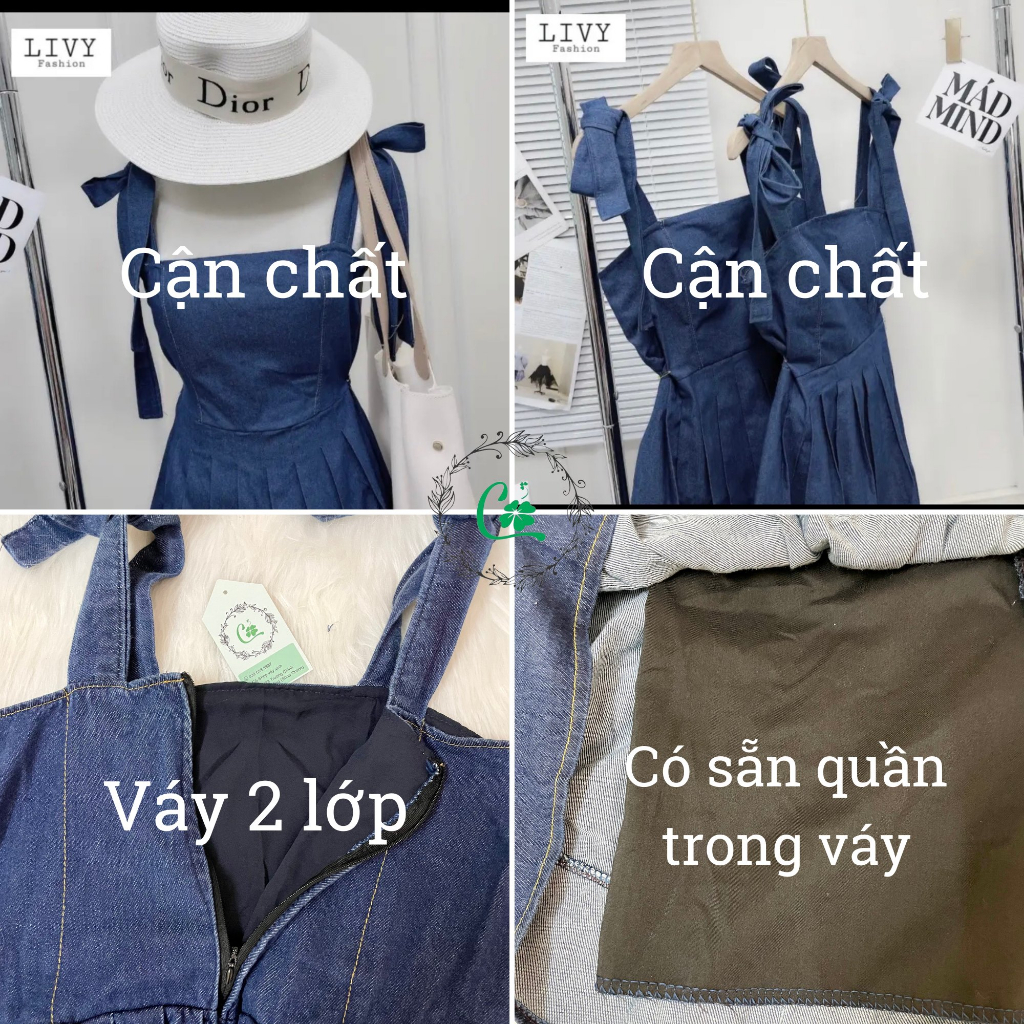 Váy đầm jean 2 dây thắt nơ vai COCOSTORE V25