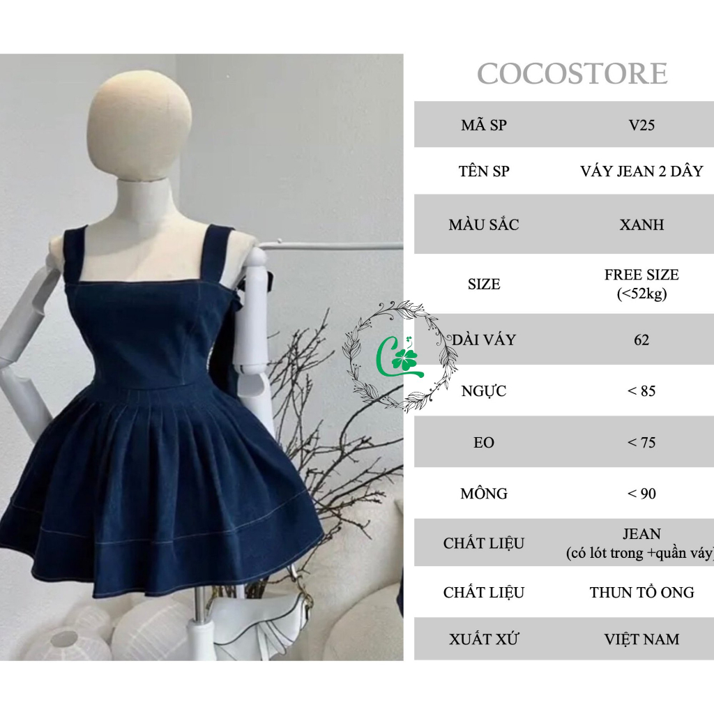Váy đầm jean 2 dây thắt nơ vai COCOSTORE V25