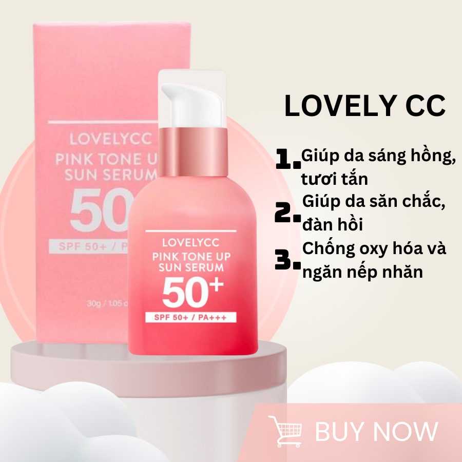 Tinh Chất LOVELY CC Pink Tone Up Sun Serum SPF50+ PA+++ 30gr Chống Nắng, Dưỡng Trắng Nâng Tone Hàn Quốc