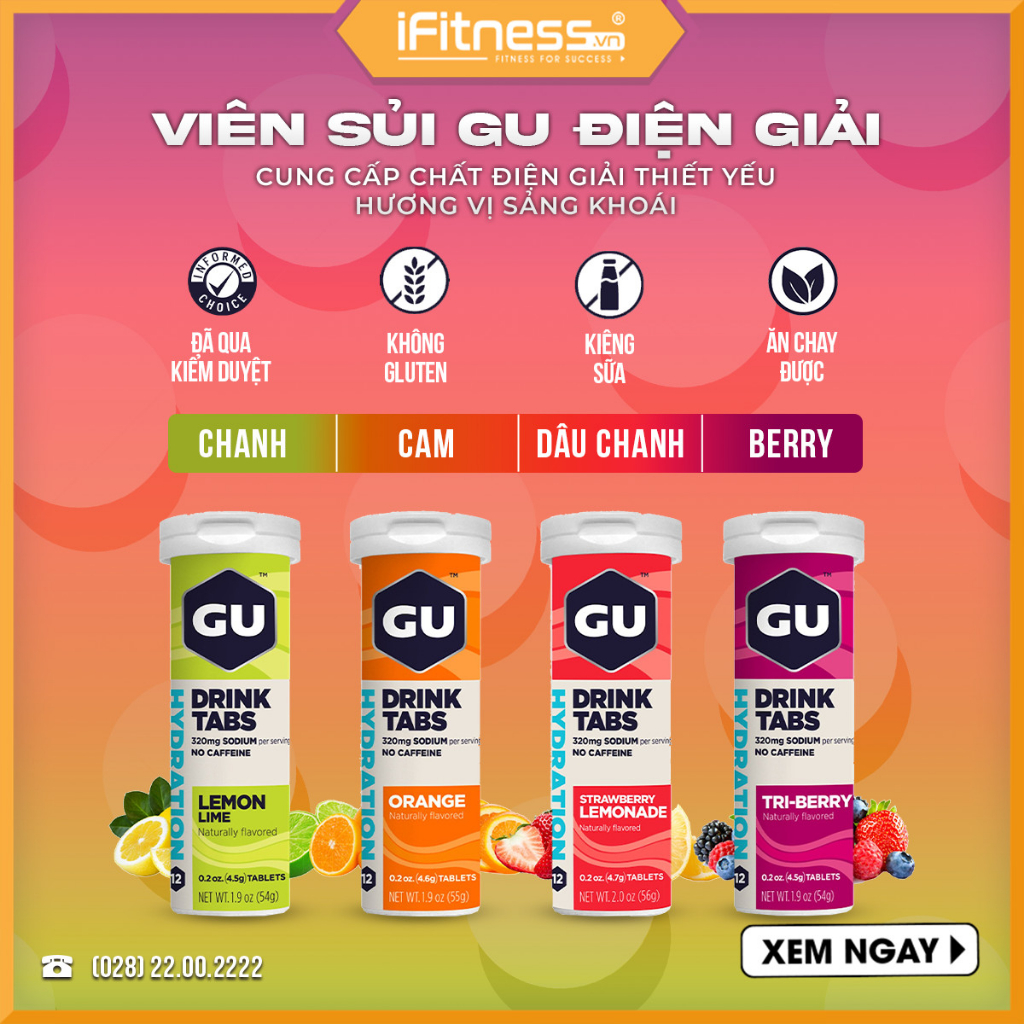 Viên Sủi Điện Giải GU Energy Hydration Drink Tabs Ống 12 Viên - Tăng cường sức bền để chạy bộ, đạp xe, ba môn phối hợp