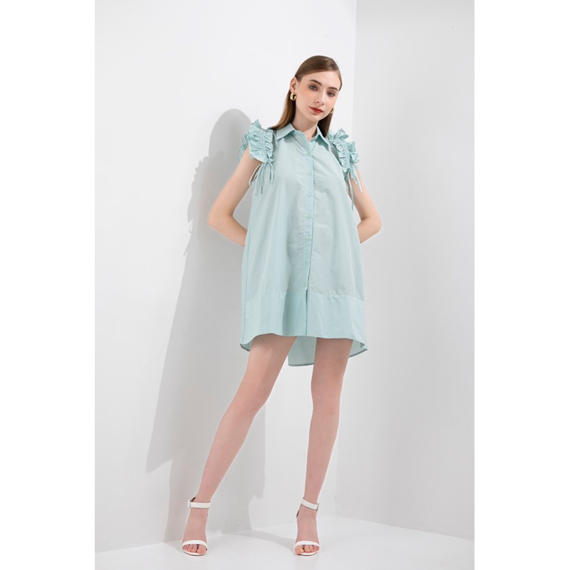 Váy sơ mi  chất liệu cotton thiết kế tay hoa loa kèn phong cách trẻ trung năng động thoải mái