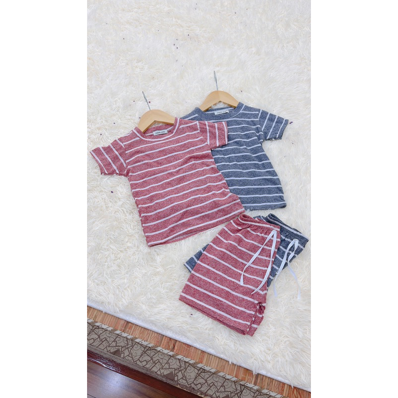 Bộ kẻ ngang vải cotton Hàn cho bé trai, bé gái 10-22kg