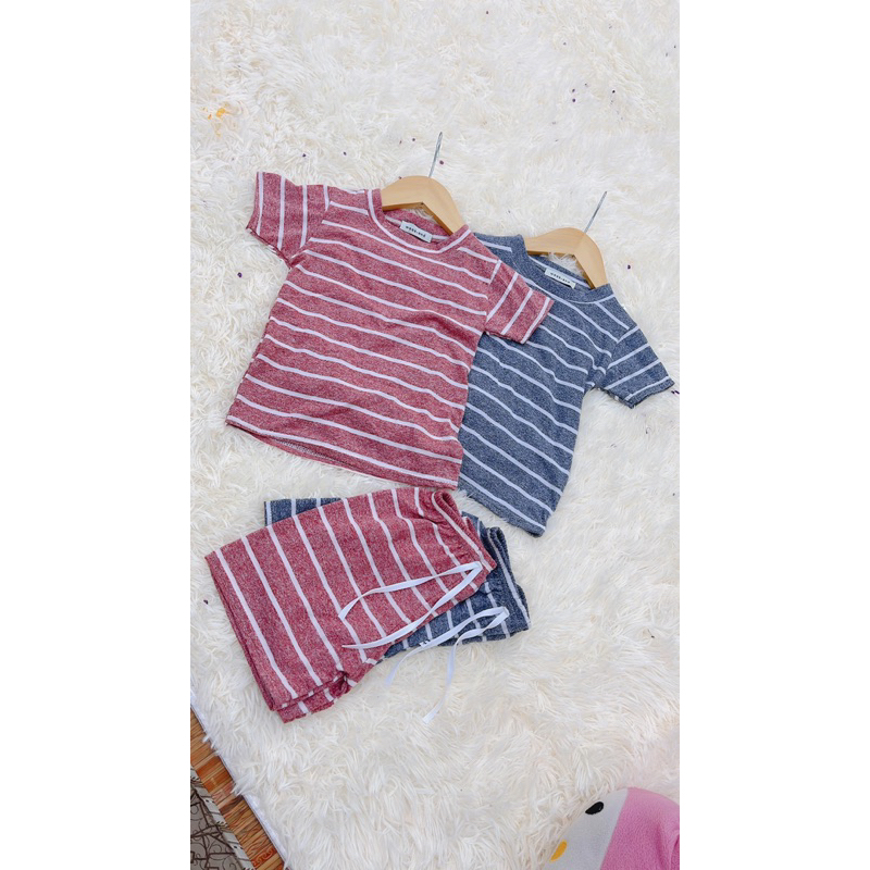 Bộ kẻ ngang vải cotton Hàn cho bé trai, bé gái 10-22kg