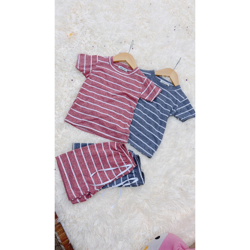 Bộ kẻ ngang vải cotton Hàn cho bé trai, bé gái 10-22kg