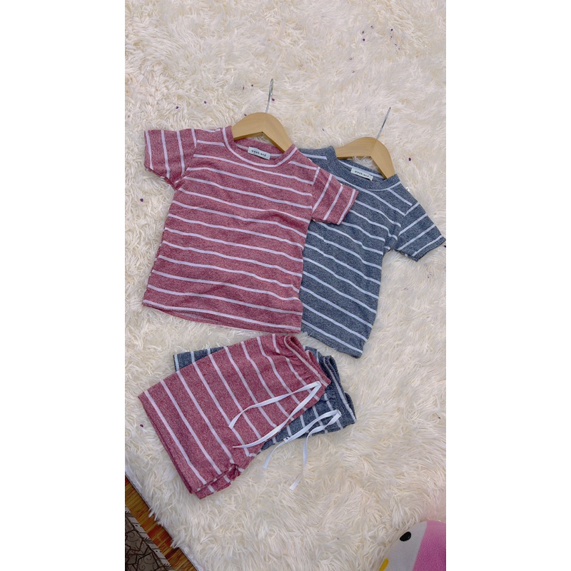 Bộ kẻ ngang vải cotton Hàn cho bé trai, bé gái 10-22kg