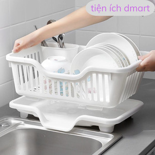kệ úp bát đĩa có khay hứng nước tiện lợi, kệ bát đĩa kèm ống cắm đũa 3535