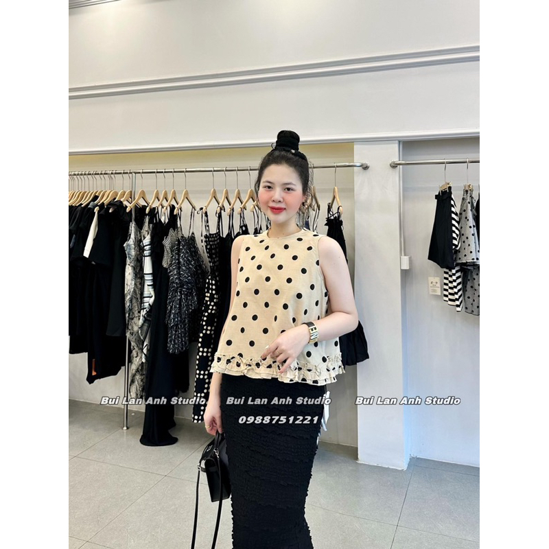 ÁO ĐŨI SÁT NÁCH CHẤM BI BÈO CHÂN CỔ TRÒN HÀNG QC PHONG CÁCH VITAGE MS13390