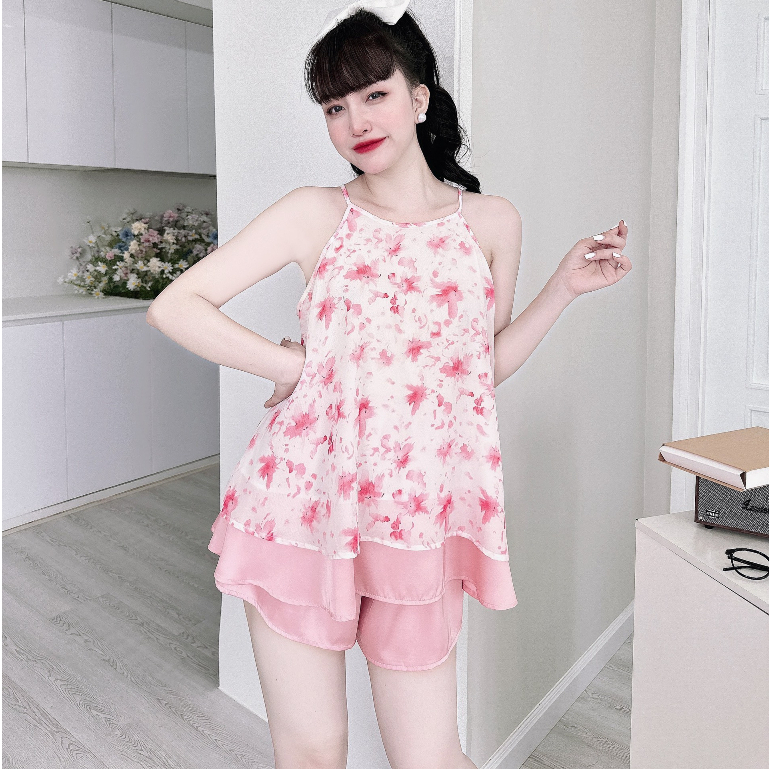 Đồ ngủ sexy SOJUN Bộ Chiffon Phối Latin 1 size 45 - 65Kg