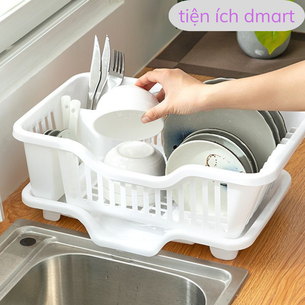 giá úp bát đĩa đa năng có khay hứng nước tiện lợi, kệ bát đĩa kèm cắm đũa 3535