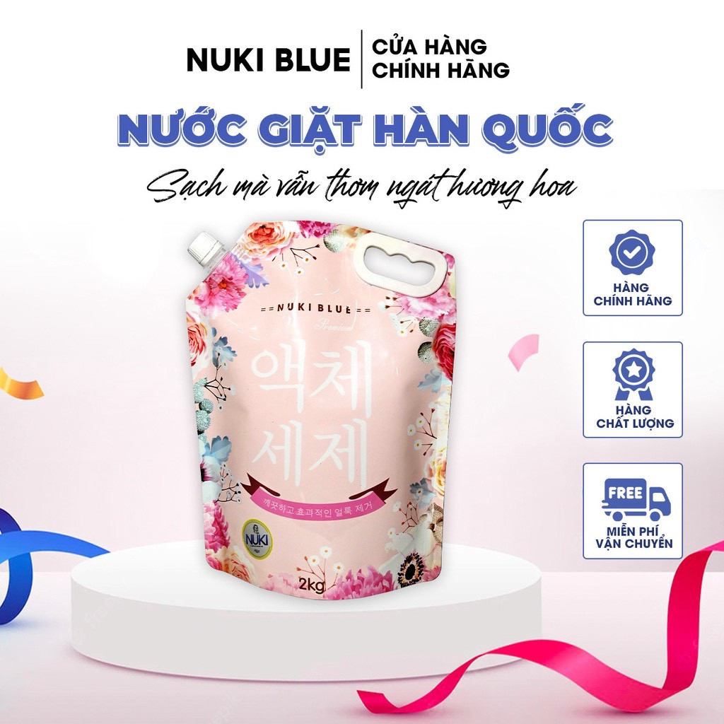 Nước Giặt Xả Hàn Quốc Nuki Blue 2KG, Lưu Hương Đậm Sâu, Làm Mềm Vải