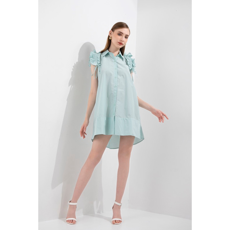 Váy sơ mi  chất liệu cotton thiết kế tay hoa loa kèn phong cách trẻ trung năng động thoải mái