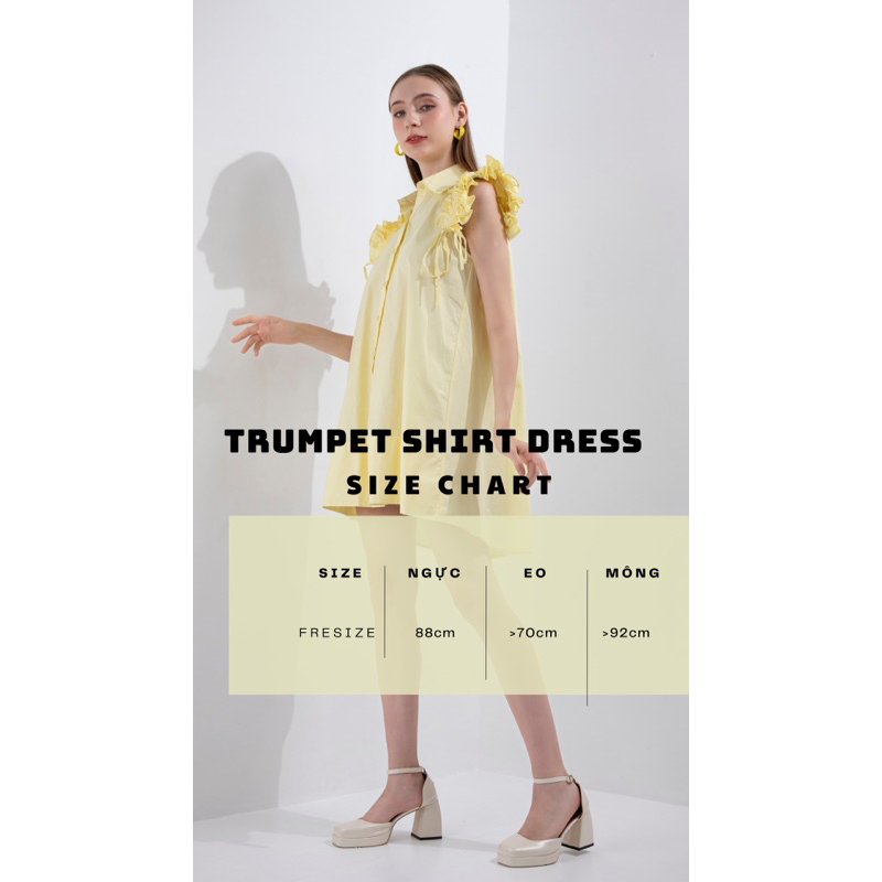 Váy sơ mi  chất liệu cotton thiết kế tay hoa loa kèn phong cách trẻ trung năng động thoải mái