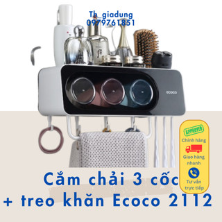 Kệ treo bàn chải đánh răng kèm 2 cốc ecoco e 2111 2112 2113, giá đựng bàn chải đánh răng thông minh