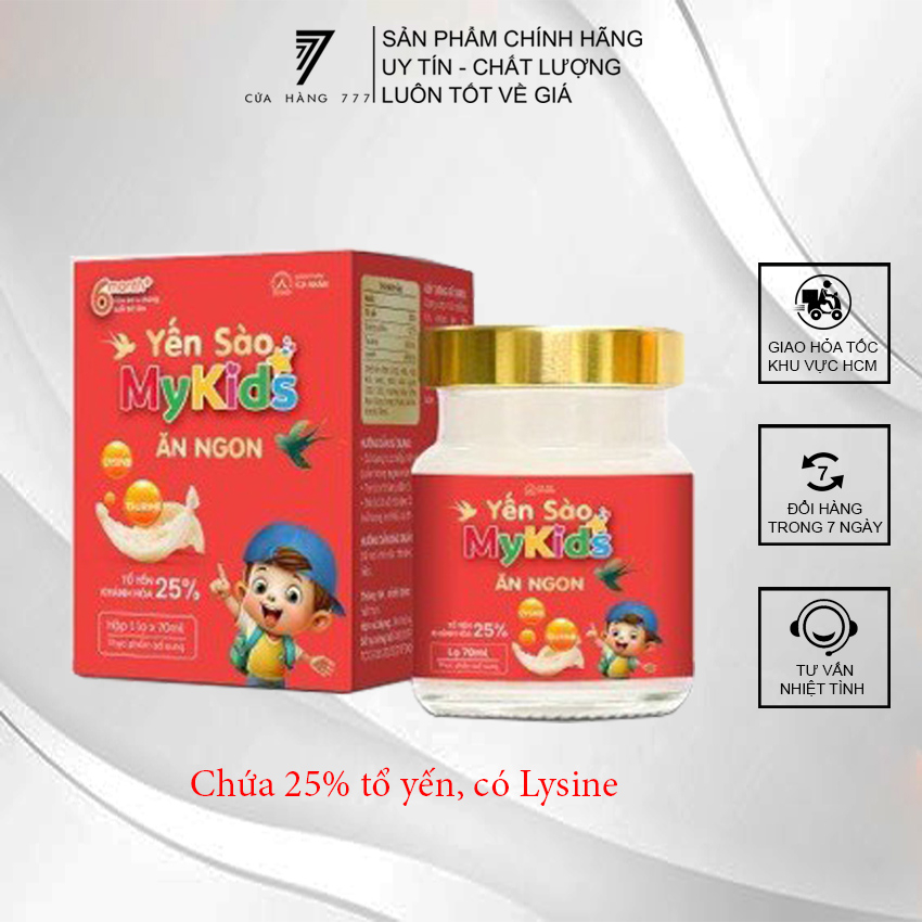Yến sào MyKids ăn ngon Ích Nhân - Có Lysine giúp trẻ ăn ngon -Lọ 70 ml chưng đường phèn chứa 25% tổ yến