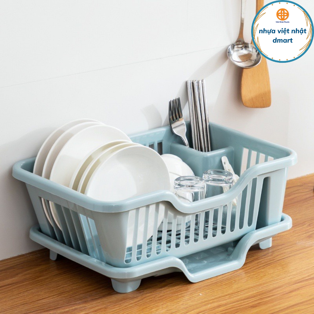 kệ úp bát đĩa kèm ống đũa tiện lợi, giá để bát nhựa cao cấp 3535