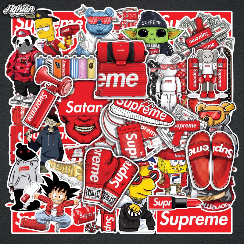 Sticker Supreme chống nước, hình dán mũ bảo hiểm, dán xe, điện thoại, laptop – Nghiện Sticker