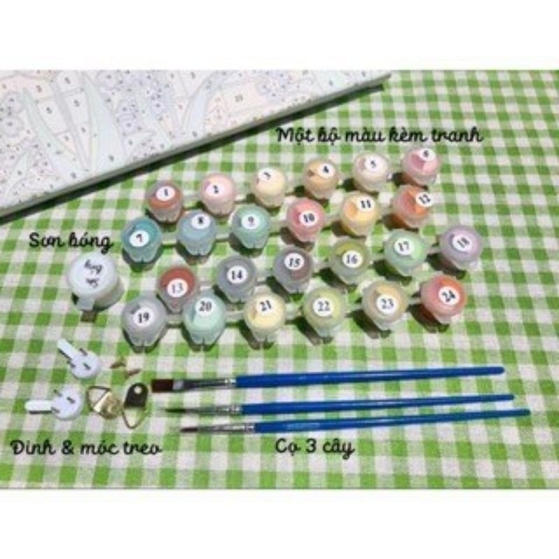 TINASWEET 🌈 Tranh tô màu theo số Tom & Jerry - Size 30x40cm, căng khung sẵn, kèm màu và cọ