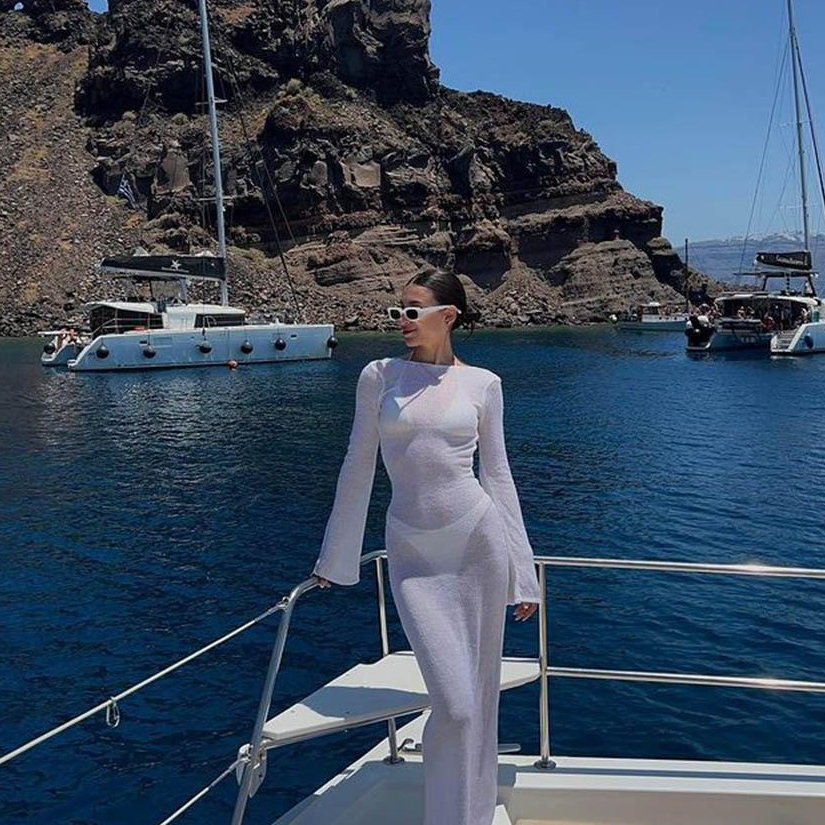 Đầm Tay Dài Cổ Tròn Xuyên Thấu Chống Nắng Màu Sắc Đơn Giản Dành Cho Nữ