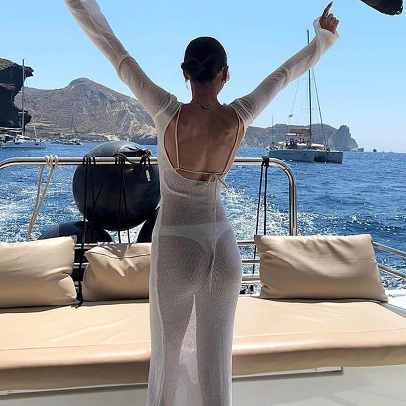 Đầm Tay Dài Cổ Tròn Xuyên Thấu Chống Nắng Màu Sắc Đơn Giản Dành Cho Nữ