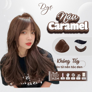 Thuốc nhuộm tóc, thuốc nhuộm tóc NÂU CARAMEI, DYE.HAIR, tặng kèm oxy trợ dưỡng và bao tay